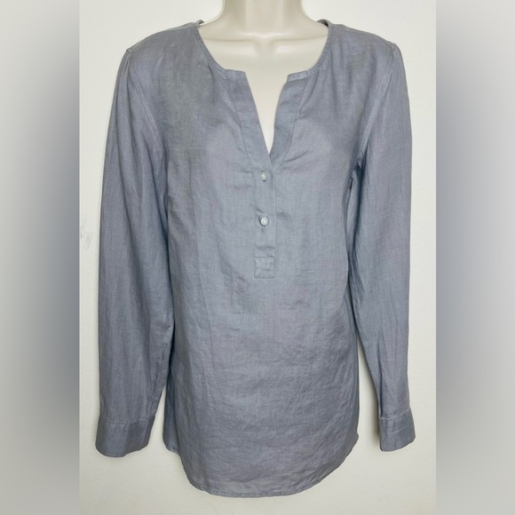 Jones New York Tops - Jones New York Womens 100% Linen Popover Tunic Top Size M Gray L/S Roll Tab
